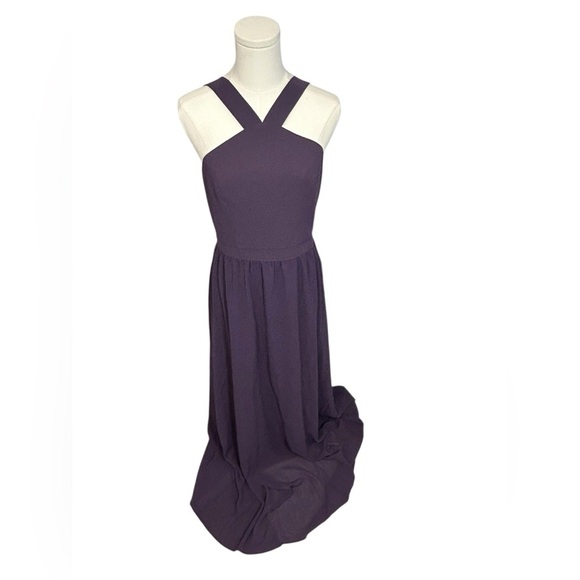 Lulu's Women's Air of Romance Dusty Purple Chiffon Long Halter Formal Dress M - Picture 2 of 10